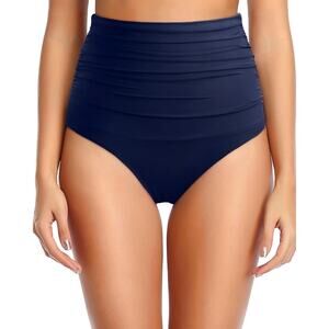 NEW Tempt Me Navy High Waisted Ruched Bikini Bottoms Women's Size Small NWOT